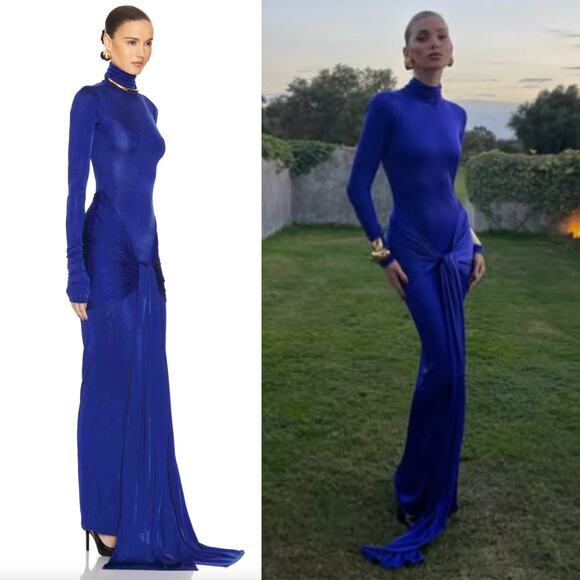 HELSA | Slinky Jersey Sarong Maxi Dress in Royal Blue L - Picture 3 of 16